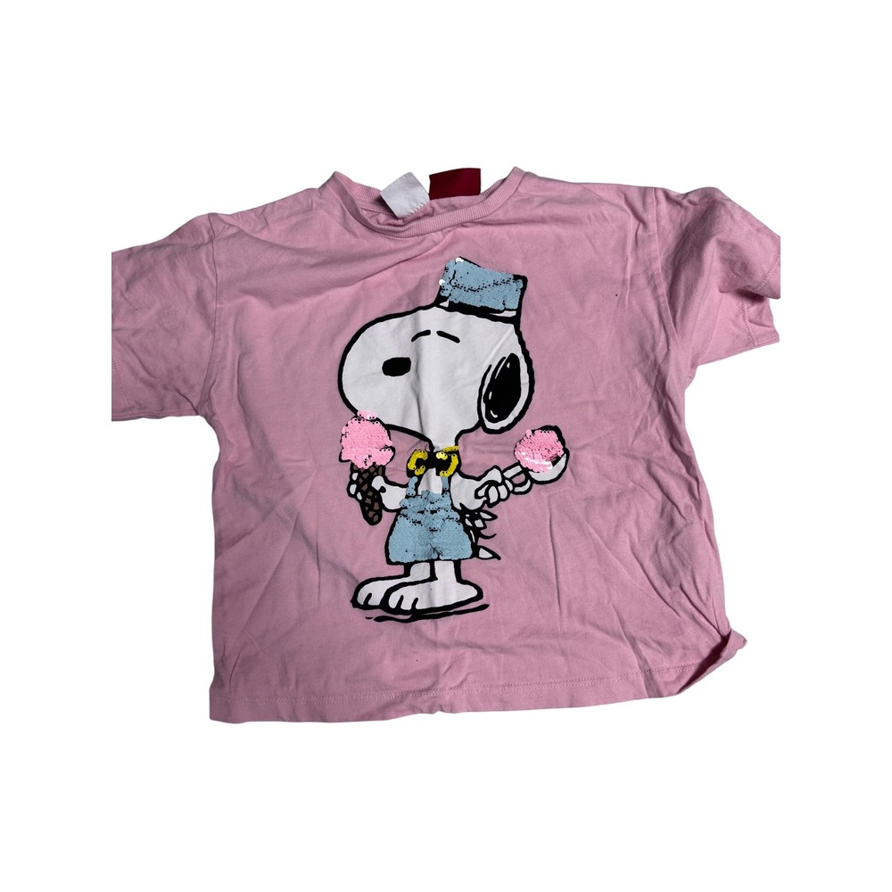 Snoopy Graphic T-Shirt Ice Cream Sequin Pink Top Kids Size 7